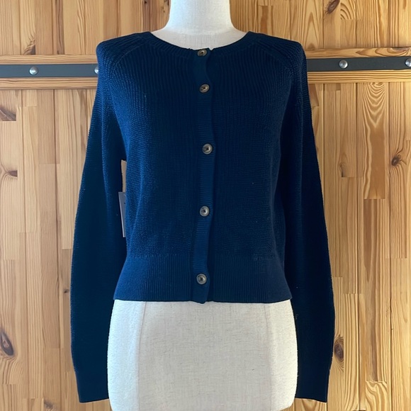 NEW VELVET BY GRAHAM & SPENCER KARLY NAVY REVERSIBLE COTTON CARDIGAN SWEATER S - Picture 3 of 8